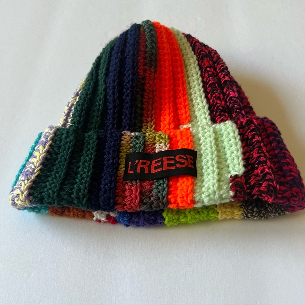 L’REESE HANDMADE MIXED CROCHET BEANIE MULTI COLOR NWOT